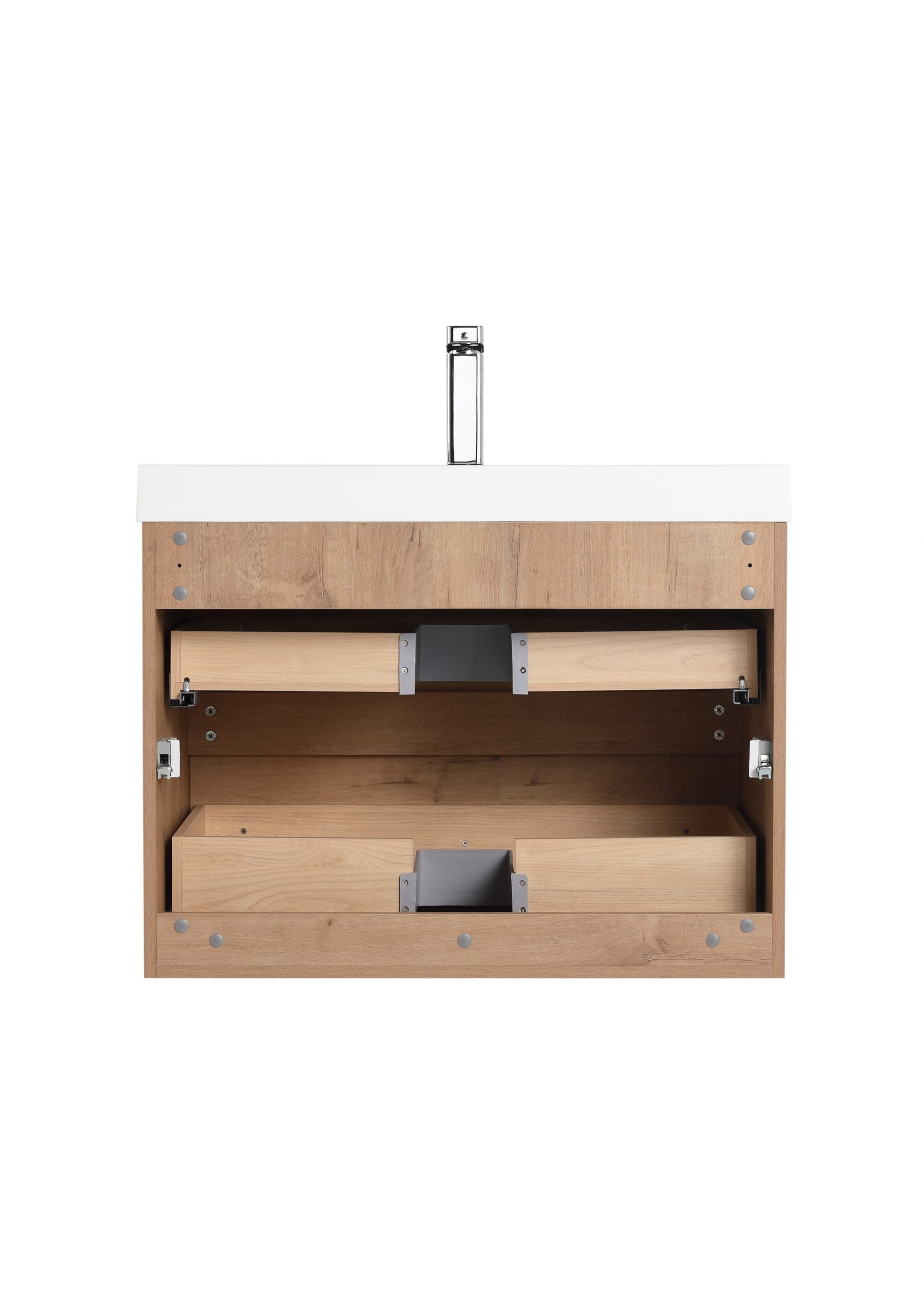 Blossom Assisi 30" Classic Oak Vanity - Eco-Friendly Minimalist Design with Soft-Closing Drawers, Acrylic Basin, back