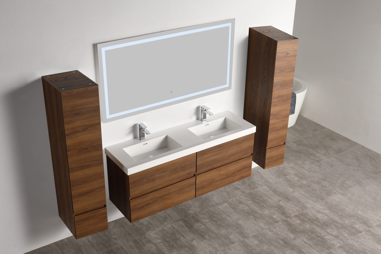  Blossom Assisi 48" Double sink Vanity - Sleek Minimalist Design with Soft-Closing Drawers, Brown Walnut, side