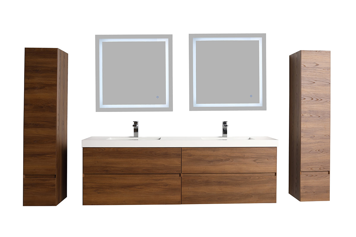 Blossom Assisi 72" Double sink Vanity - Luxurious Minimalist Design with Soft-Closing Drawers, Brown Walnut, front