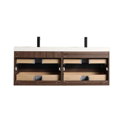 Blossom Annecy 48" Double Sink Wall-Hung Vanity - Modern Minimalist Design with Soft-Closing Drawers in Dark Walnut - back