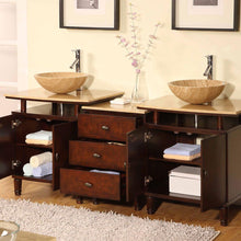 Load image into Gallery viewer, Silkroad Exclusive 73&quot; Modern Double Stone Vessel Sink Vanity - HYP-0808N-T-73_S29B, open