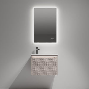 Blossom Thun Khaki 24″ Vanity,  Droplet-Shaped Basin - LED Illuminated & 3D Diamond Pattern, front 1