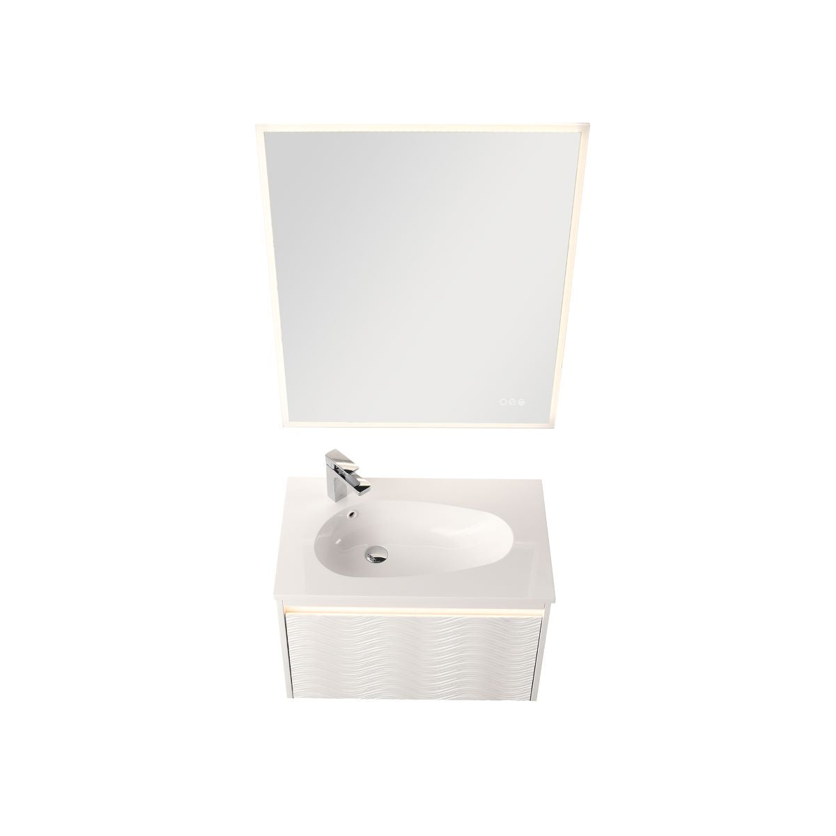 Blossom Voyage 30″ Glossy White Vanity, Droplet-Shaped Basin - LED Illuminated, up