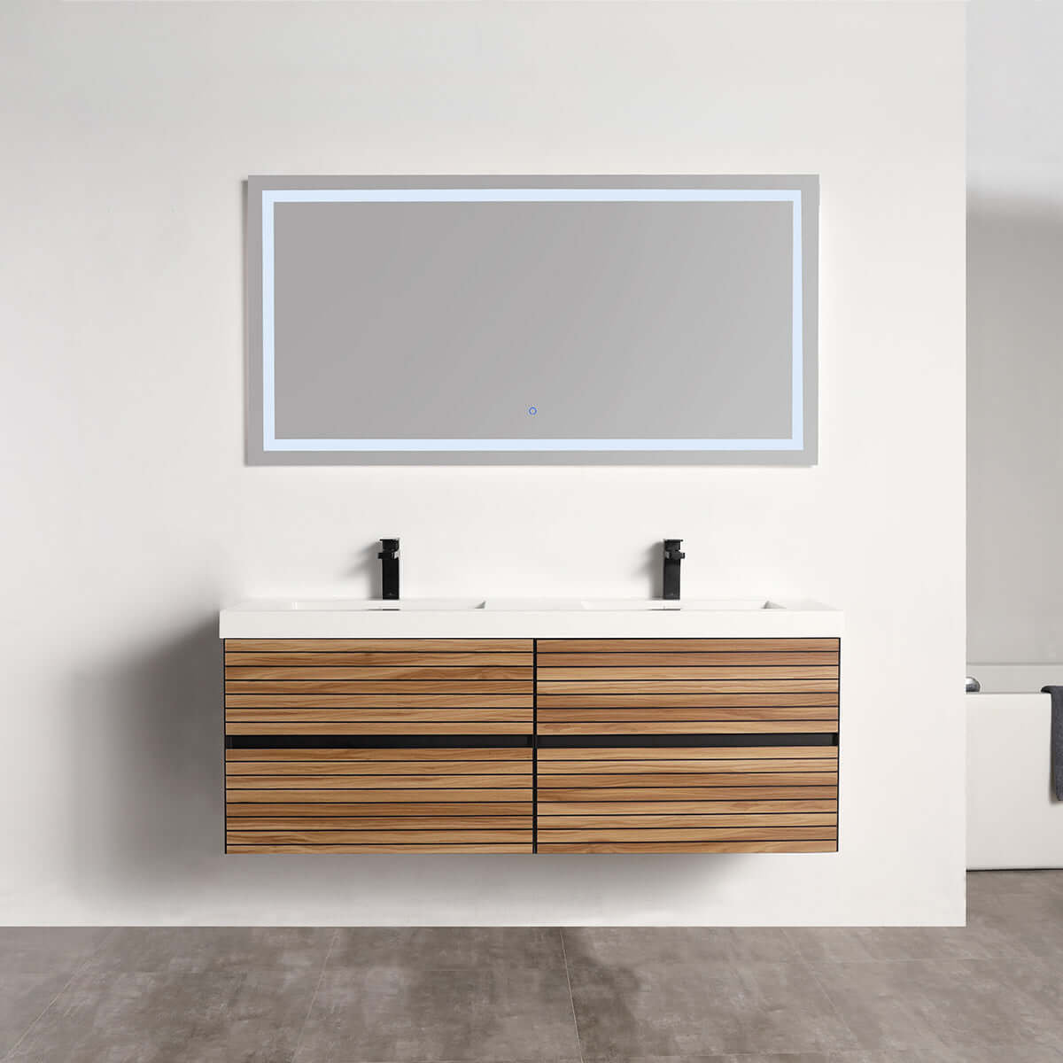 Blossom Annecy 48" Double Sink Wall-Hung Vanity - Modern Minimalist Design with Soft-Closing Drawers in Maple - front