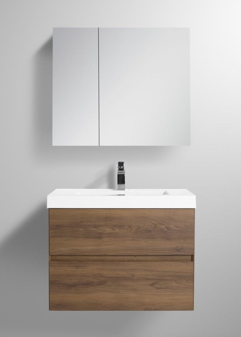 Blossom Assisi 30" Brown Walnut Vanity - Eco-Friendly Minimalist Design with Soft-Closing Drawers, White Acrylic Basin, front1