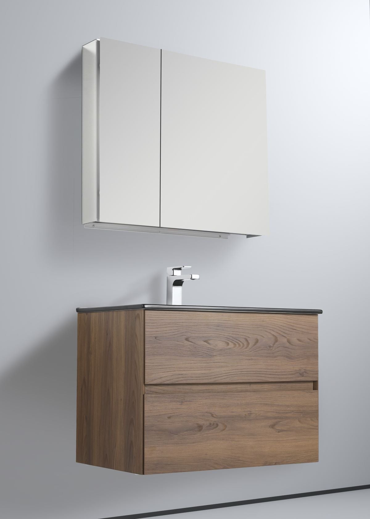 Blossom Assisi 30" Brown Walnut Vanity - Eco-Friendly Minimalist Design with Soft-Closing Drawers, Acrylic Basin, side