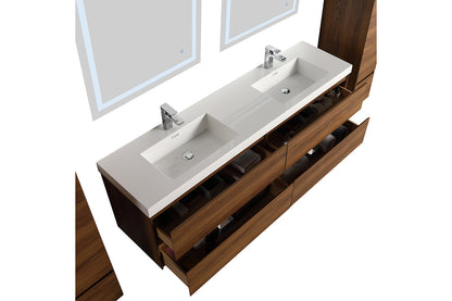 Blossom Assisi 72" Double sink Vanity - Luxurious Minimalist Design with Soft-Closing Drawers, Brown Walnut, open