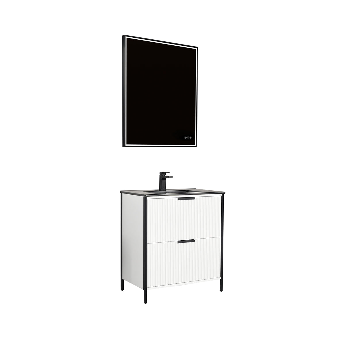 Zurich 30" Metal Grey Vanity, Soft-Close Drawers, Black Basin, side