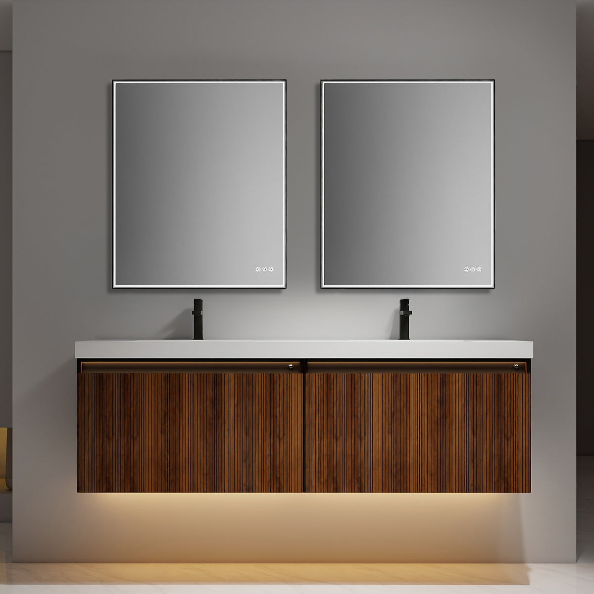 Blossom Lille – 72 Inch Double Vanity - Brown Walnut Strip