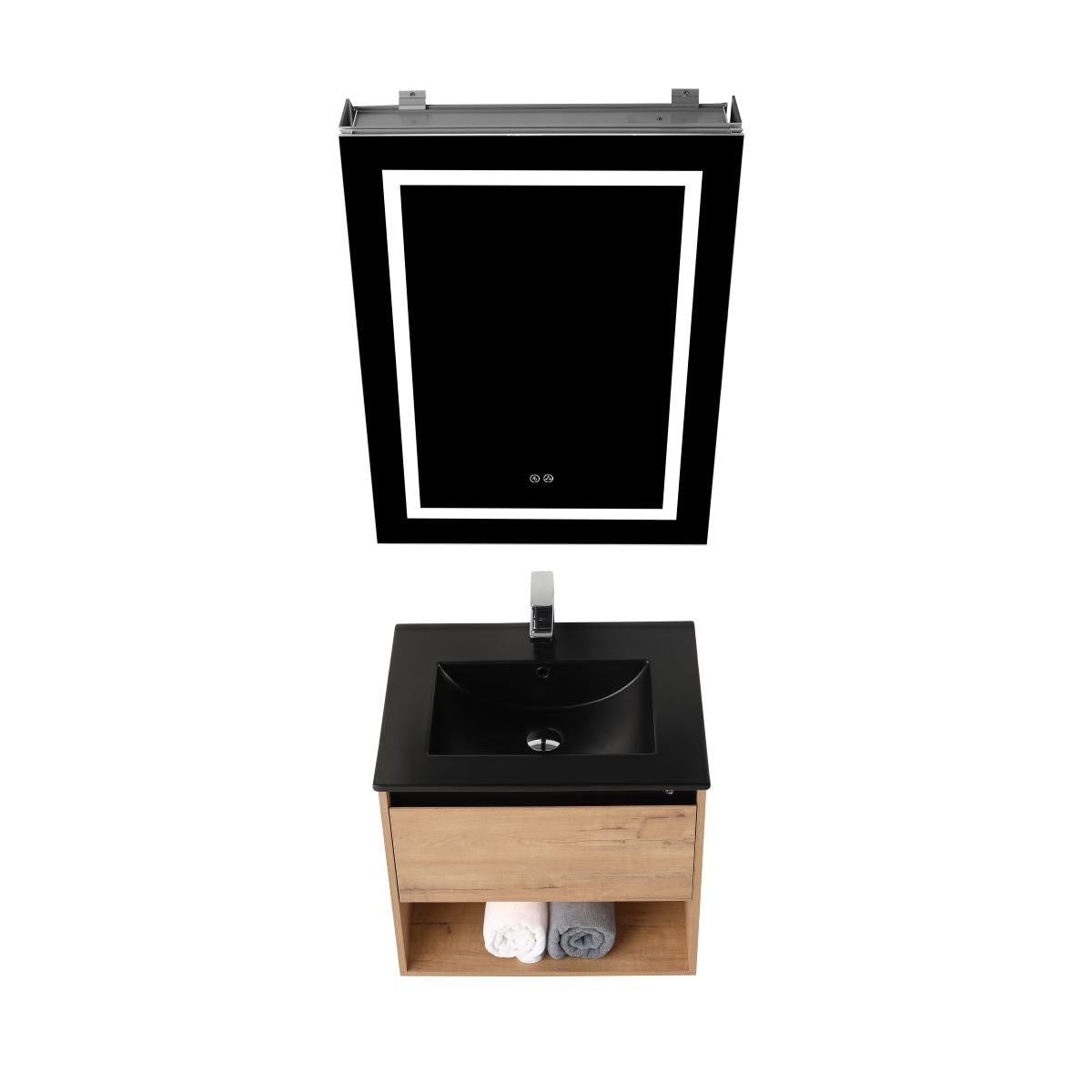 Blossom Classic Oak Walnut 24" Vanity, Dual LED Illumination, Adjustable Lighting, Black Basin, up