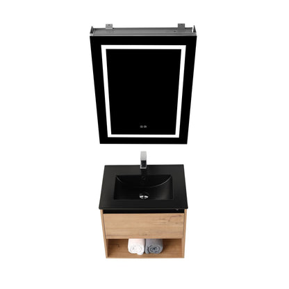 Blossom Classic Oak Walnut 24" Vanity, Dual LED Illumination, Adjustable Lighting, Black Basin, up