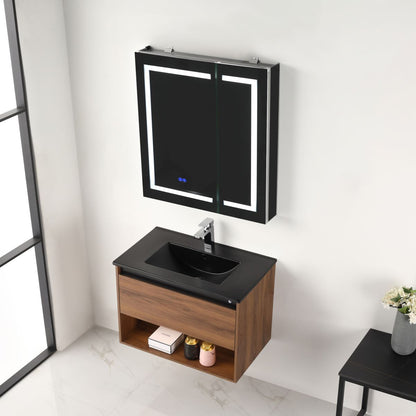 Blossom Bergen Brown Walnut 30" Vanity with Dual LED Illumination - Adjustable Lighting, Black Basin, side