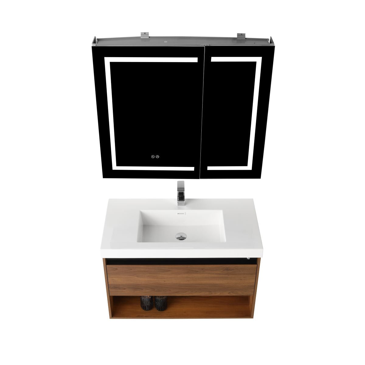 Blossom Bergen Brown Walnut 36" Vanity with Dual LED Illumination - Adjustable Lighting, Acrylic Basin, up 1