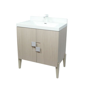 31.5" Single Sink in Light Gray Wood finish Vanity with White Ceramic Top, Brushed Nickel Hardware