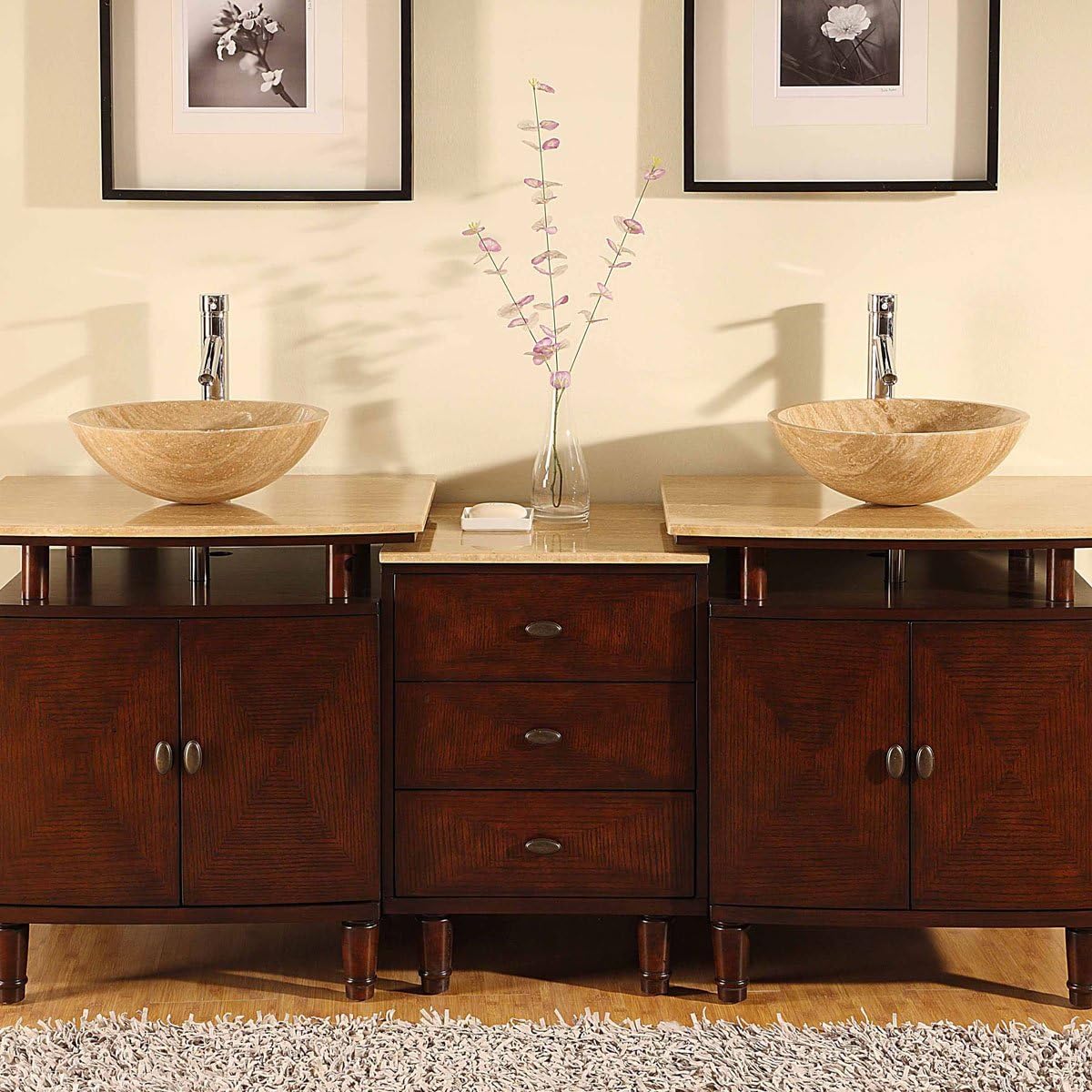 Silkroad Exclusive 73" Modern Double Stone Vessel Sink Vanity - HYP-0808N-T-73_S29B