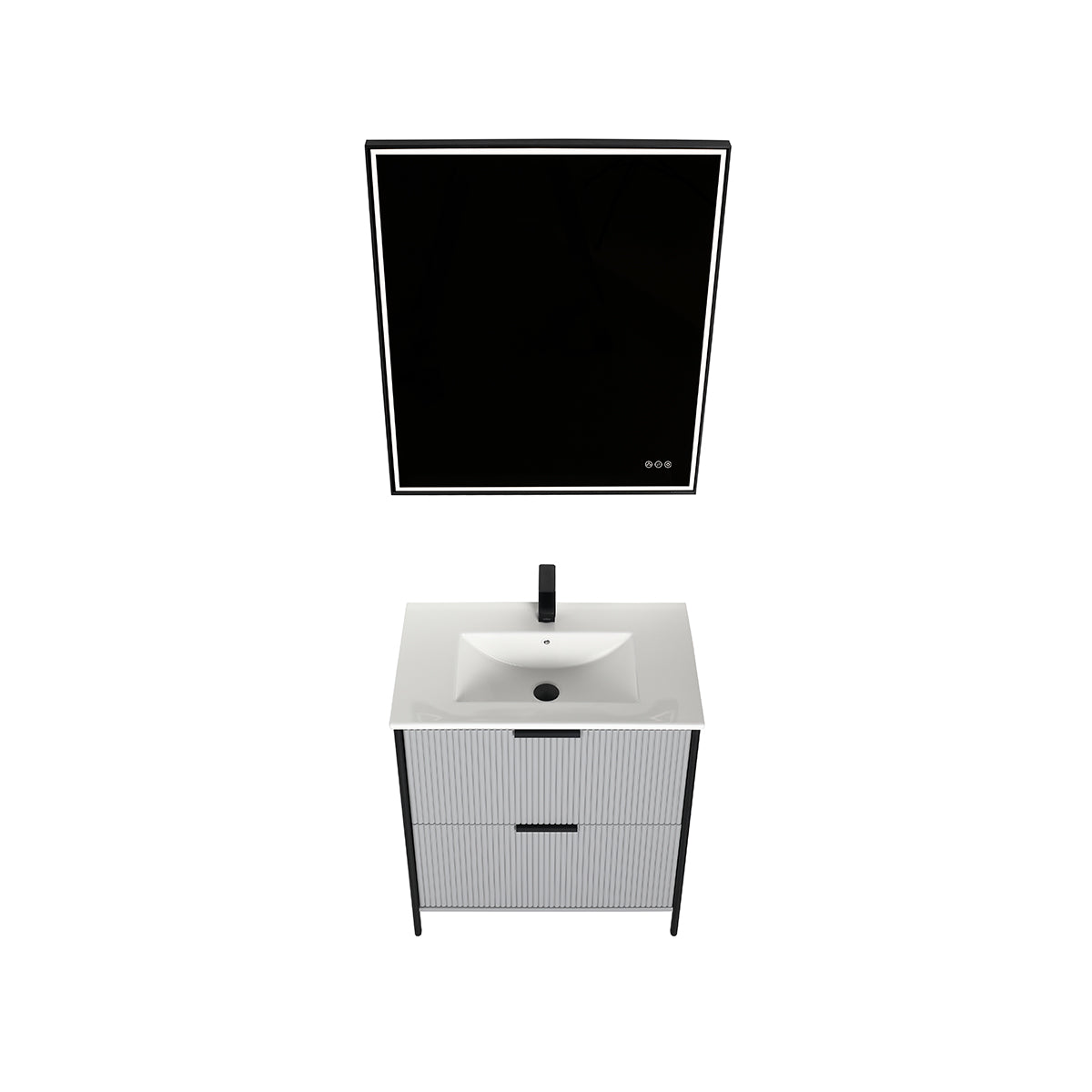 Zurich 30" Metal Grey Vanity, Soft-Close Drawers, Ceramic Basin, Up, Front