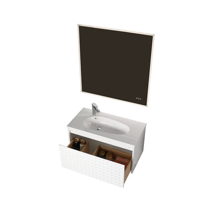 Blossom Glossy White 36″ Vanity with Droplet-Shaped Basin - LED Illuminated, open