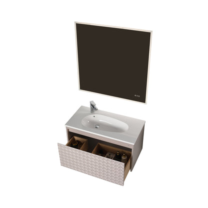 Blossom Thun Khaki 36″ Vanity with Droplet-Shaped Basin - LED Illuminated, open