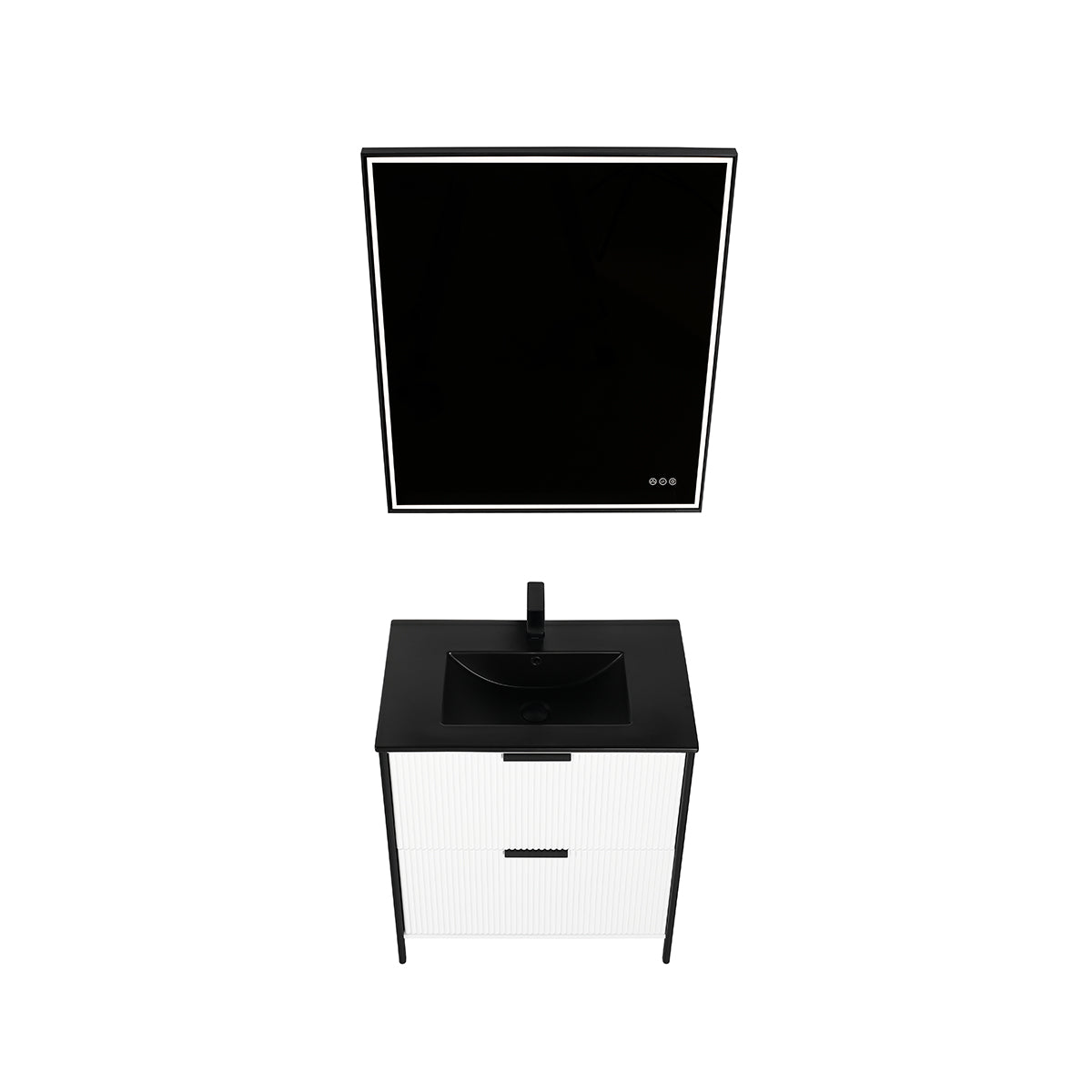 Zurich 30" Glossy White Vanity, Soft-Close Drawers, Black Basin, Up