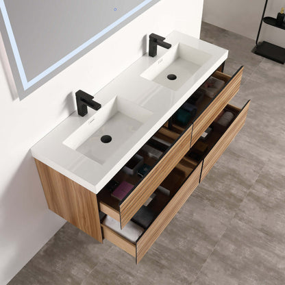 Blossom Annecy 48" Double Sink Wall-Hung Vanity - Modern Minimalist Design with Soft-Closing Drawers in Maple - open