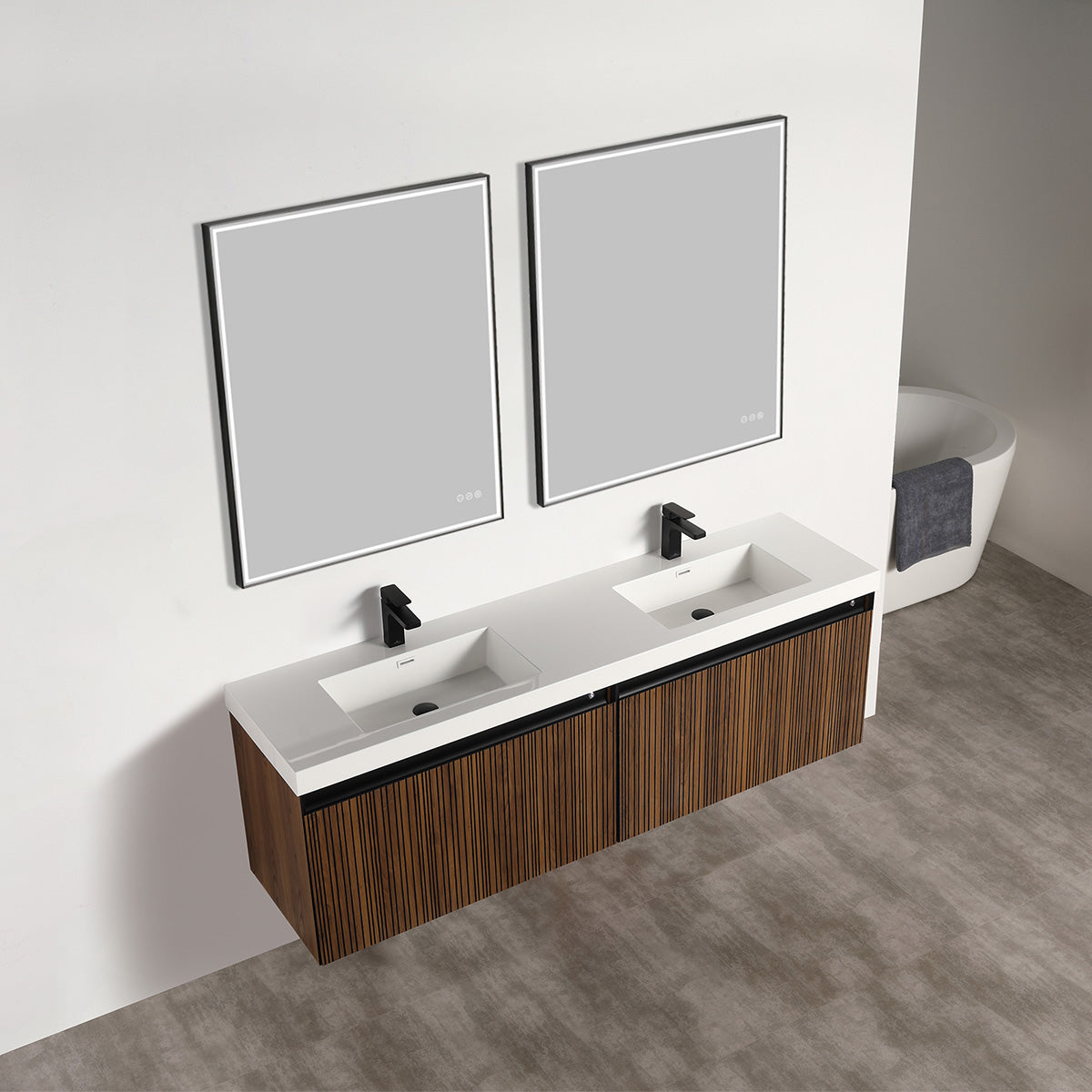 Blossom Lille – 72 Inch Double Vanity - Brown Walnut Strip