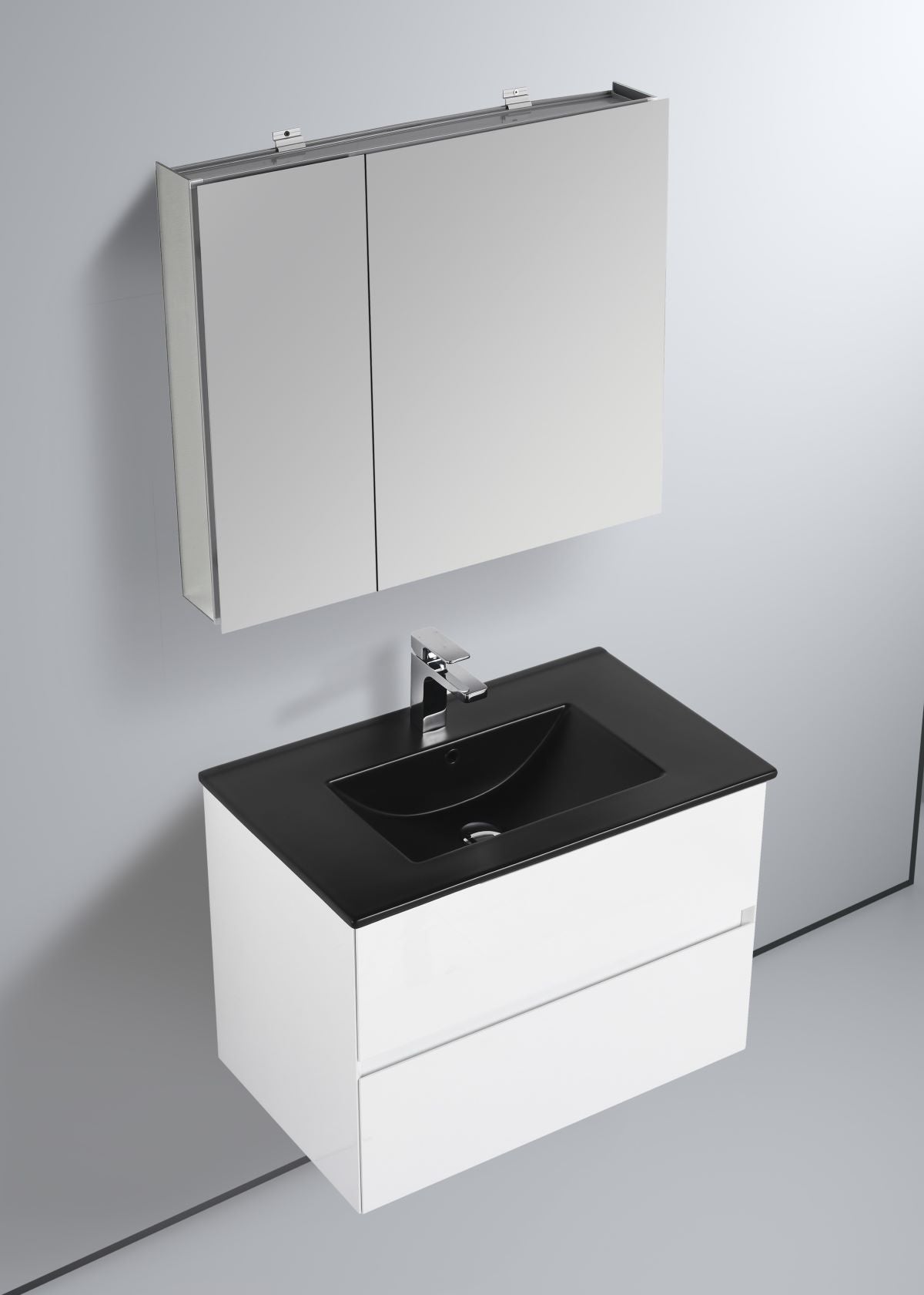 Blossom Assisi 30" White Vanity - Eco-Friendly Minimalist Design with Soft-Closing Drawers, Black Ceramic Basin, side