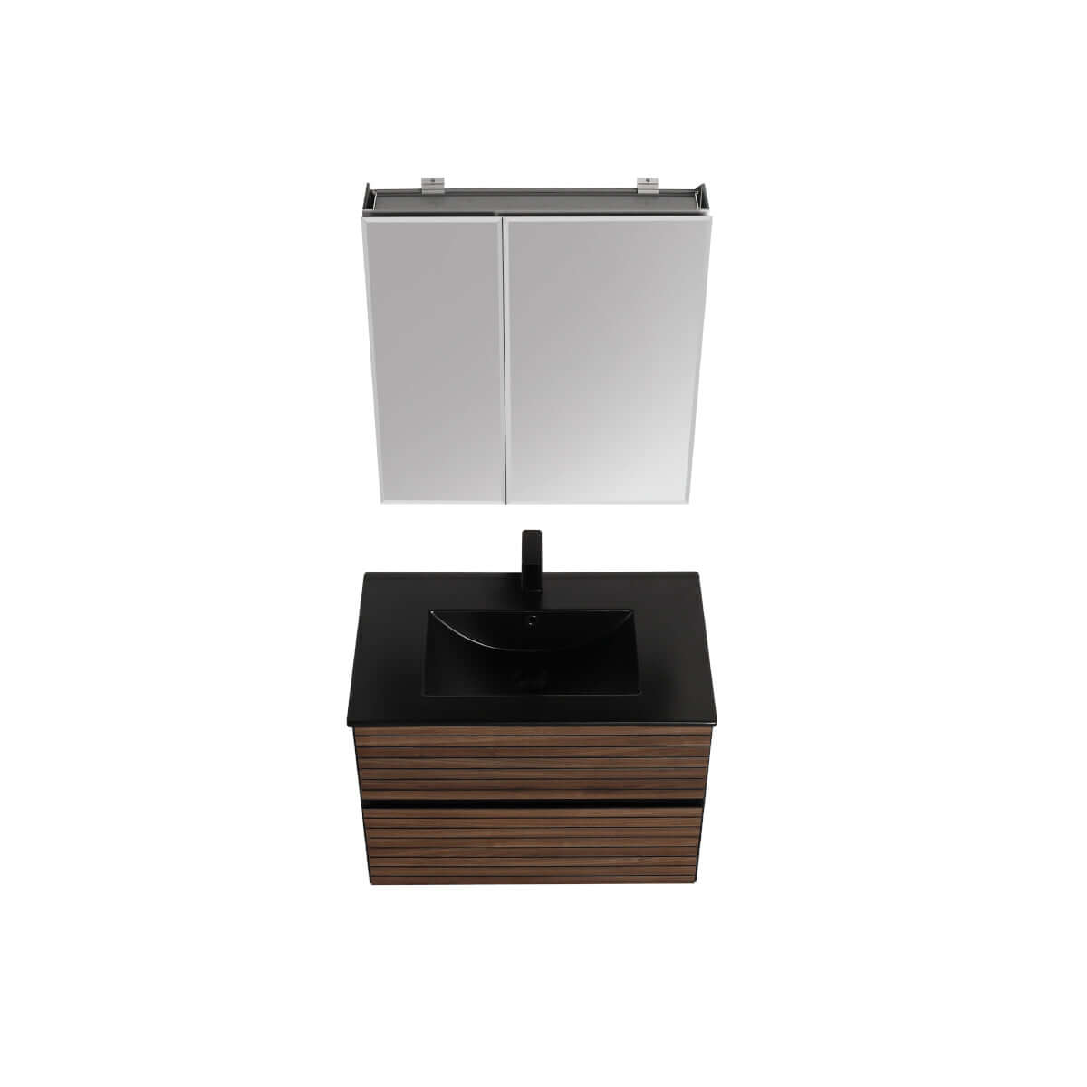 Blossom Annecy 30″ Wall-Hung Vanity - Modern Minimalist Design with Soft-Closing Drawers in Dark Walnut and Maple