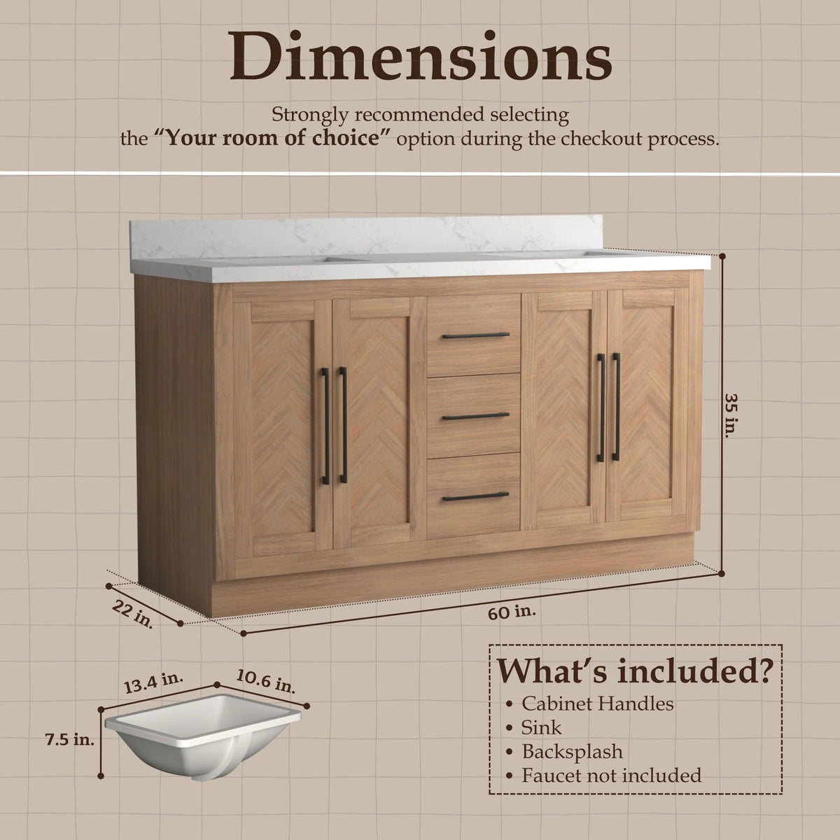 Vivian 60" Double Freestanding Bath Vanity - Dimension