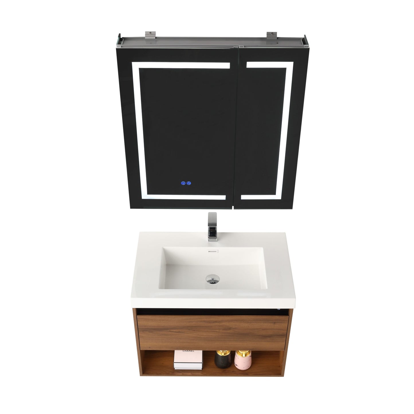 Blossom Bergen Brown Walnut 30" Vanity with Dual LED Illumination - Adjustable Lighting, Acrylic Basin, up