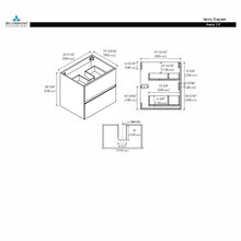 Load image into Gallery viewer,  Blossom Assisi 24&quot; Classic Oak Vanity - Eco-Friendly Minimalism with Soft-Closing Drawers, Black Ceramic Basin, diagram