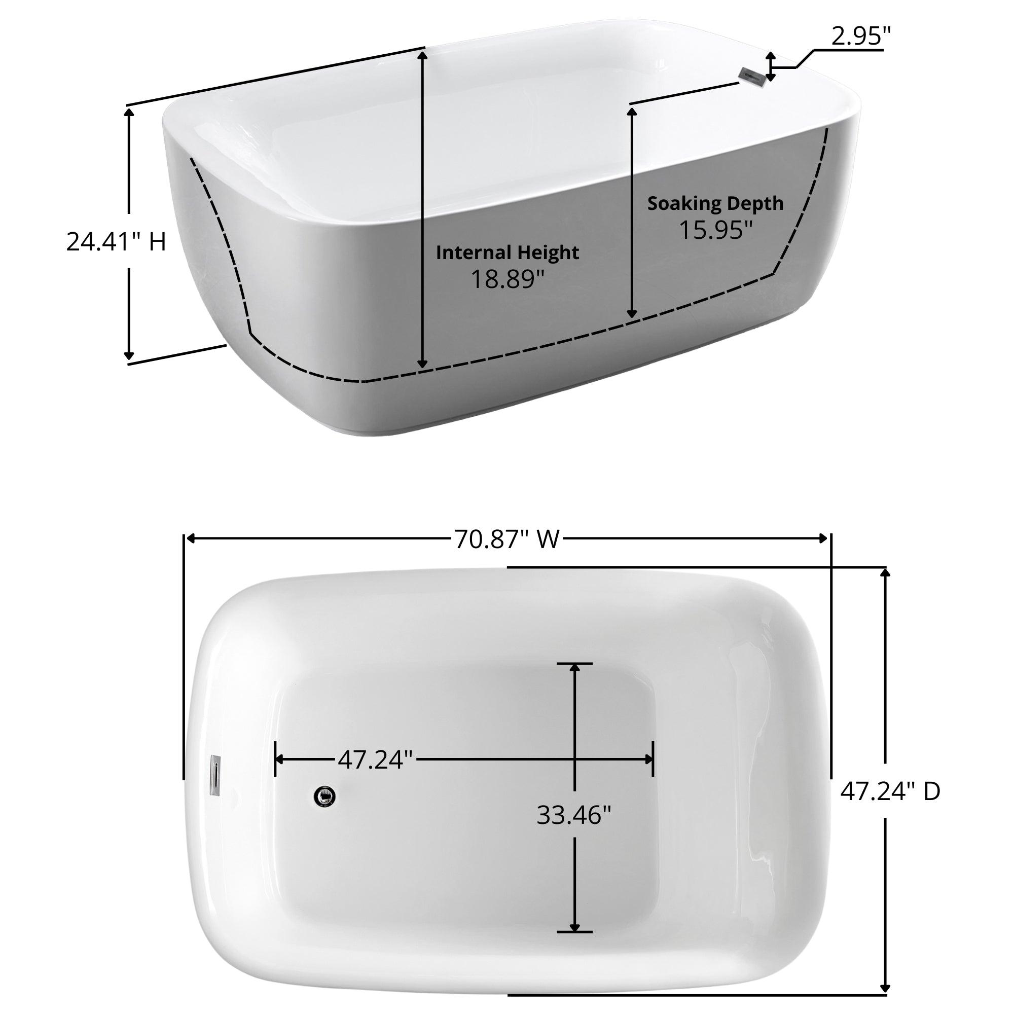 Freestanding Acrylic Bathtub - Dimensions