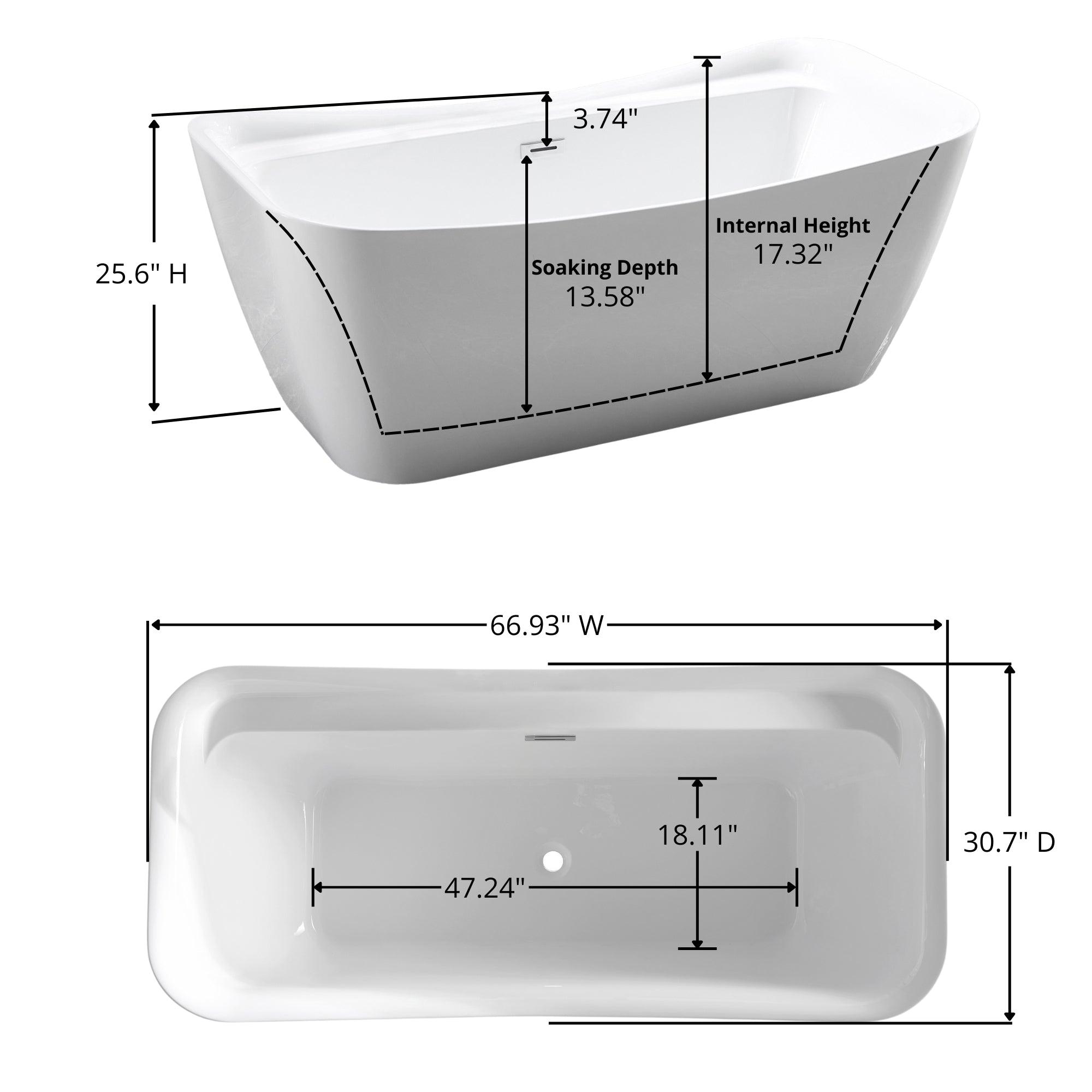 Modern Freestanding Acrylic Bathtub - Dimensions