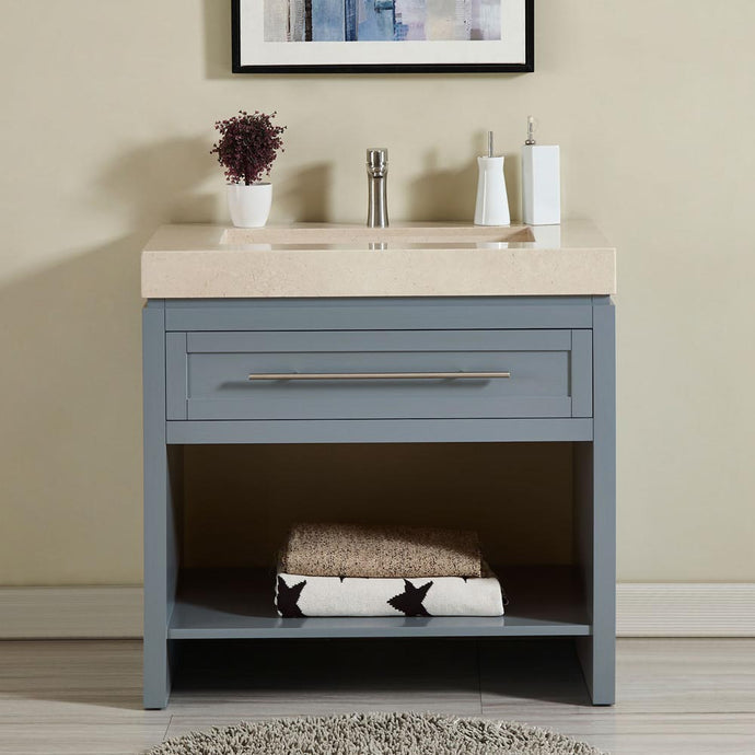 Silkroad Exclusive  36-inch Modern Single Sink Bathroom Vanity Cabinet - Bluish Gray 