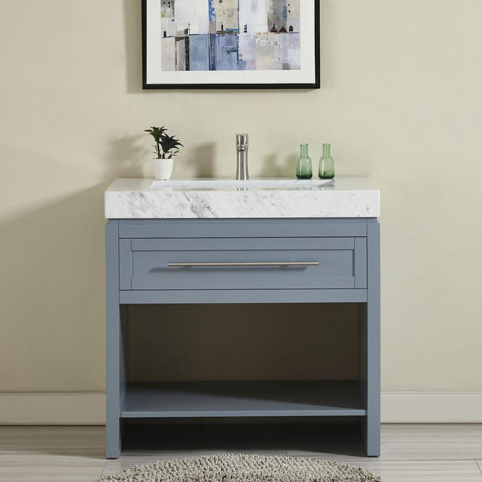 36-inch Carrara White Marble Top Single Sink Bathroom Vanity, Gray C01036GC_T0136WRC