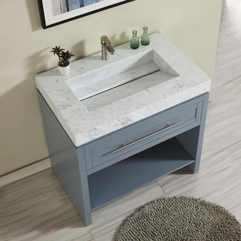 36-inch Carrara White Marble Top Single Sink Bathroom Vanity, Gray C01036GC_T0136WRC 