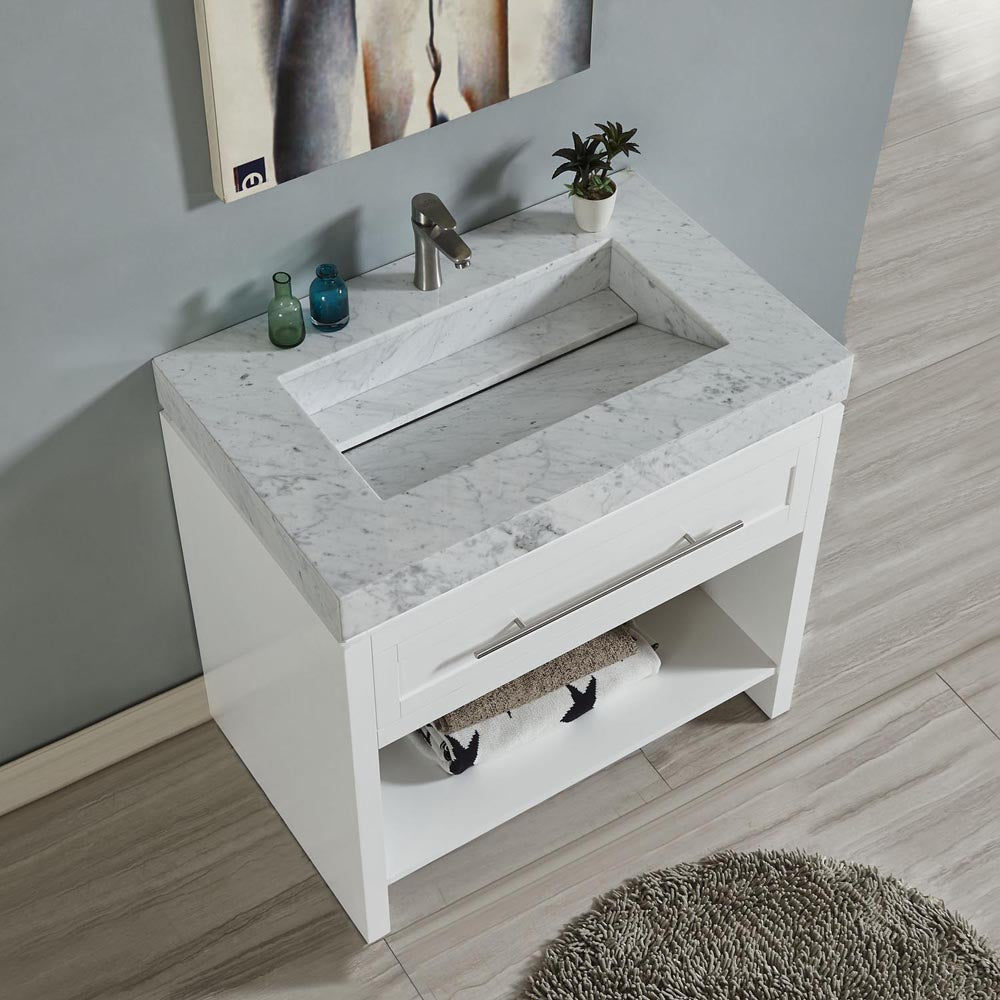 Silkroad Exclusive  36-inch Modern Single Sink Bathroom Vanity Cabinet - White