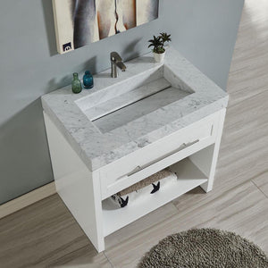 36-inch Carrara White Marble Top Single Sink Bathroom Vanity, White C01036WC_T0136WRC 