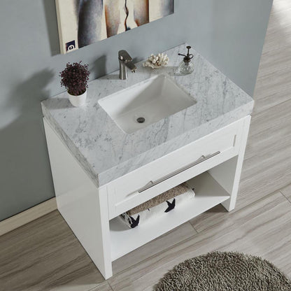 Silkroad Exclusive  36-inch Carrara White Marble Top Single Sink Bathroom Vanity - C01136WC_T0236WSC