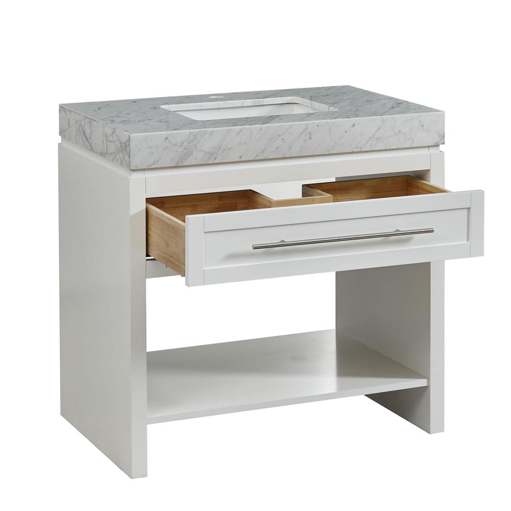 Silkroad Exclusive  36-inch Carrara White Marble Top Single Sink Bathroom Vanity - C01136WC_T0236WSC open