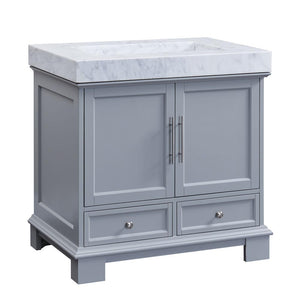 Silkroad Exclusive  36-inch Carrara White Marble Top Single Sink Bathroom Vanity