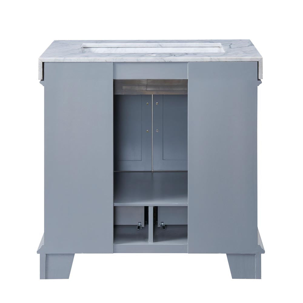 36-inch Carrara White Marble Bathroom Vanity - Grey C05036GC_T0236WSC back