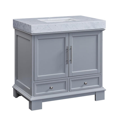 Silkroad Exclusive  36-inch Carrara White Marble Top Single Sink Bathroom Vanity