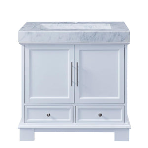 Silkroad Exclusive  36-inch Carrara White Marble Top Single Sink Bathroom Vanity
