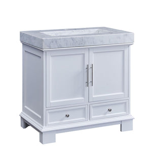 Silkroad Exclusive  36-inch Carrara White Marble Top Single Sink Bathroom Vanity
