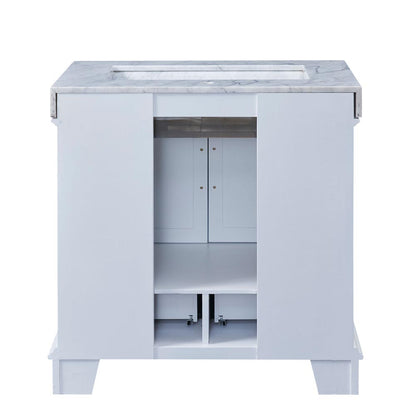 Silkroad Exclusive  36-inch Carrara White Marble Top Single Sink Bathroom Vanity