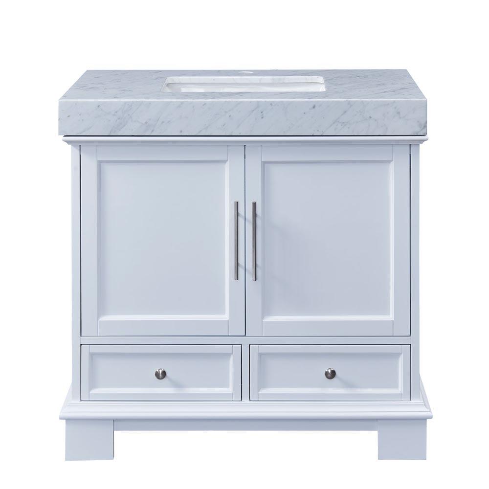 Silkroad Exclusive  36-inch Carrara White Marble Top Single Sink Bathroom Vanity