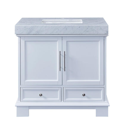 Silkroad Exclusive  36-inch Carrara White Marble Top Single Sink Bathroom Vanity