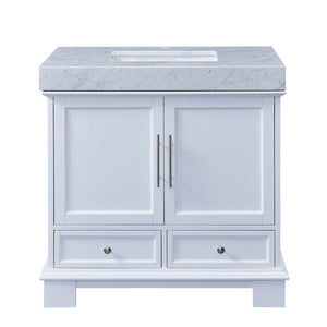 Silkroad Exclusive  36-inch Carrara White Marble Top Single Sink Bathroom Vanity