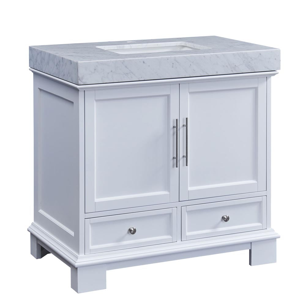 Silkroad Exclusive  36-inch Carrara White Marble Top Single Sink Bathroom Vanity