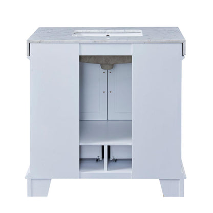 Silkroad Exclusive  36-inch Carrara White Marble Top Single Sink Bathroom Vanity